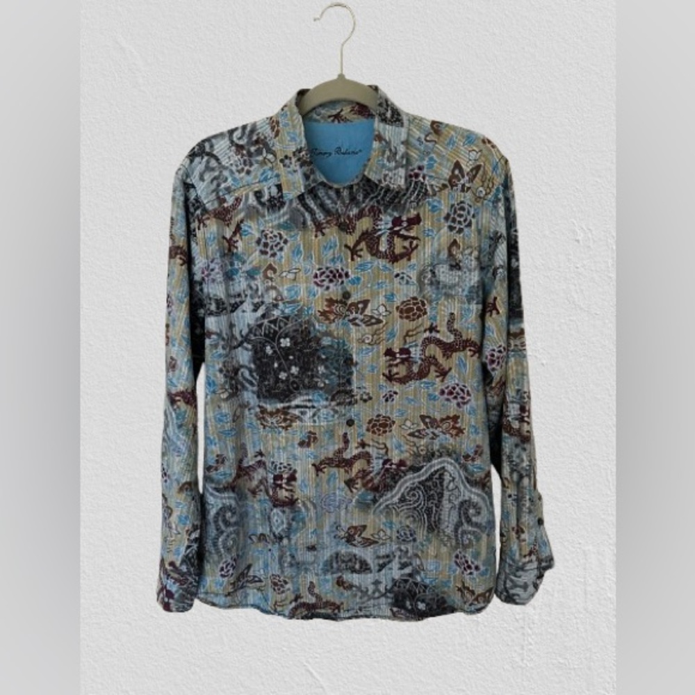 Vtg Tommy Bahama Men’s Shirt Cotton/Silk Dragon Chinese Button Up, Sz S